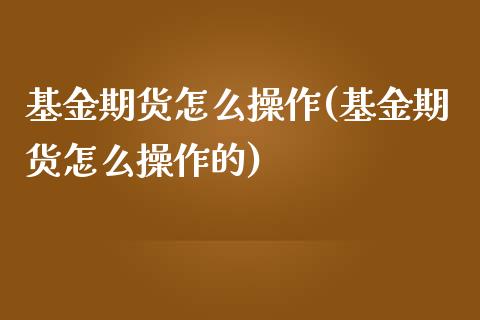 基金期货怎么操作(基金期货怎么操作的)