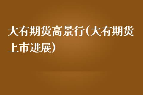 大有期货高景行(大有期货上市进展)