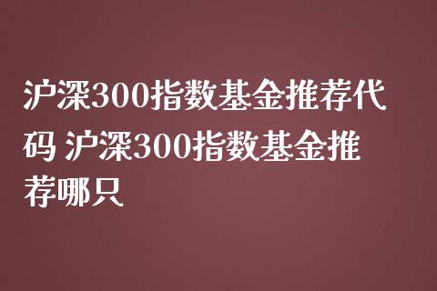 沪深300指数基金推荐代码 沪深300指数基金推荐哪只_https://www.dglong8.com_期货理财_第1张