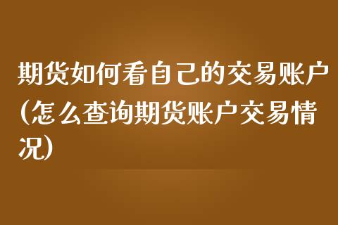 期货如何看自己的交易账户(怎么查询期货账户交易情况)