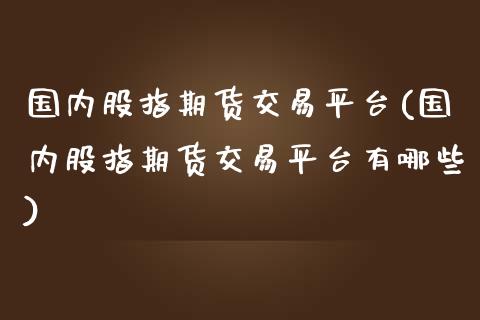 国内股指期货交易平台(国内股指期货交易平台有哪些)