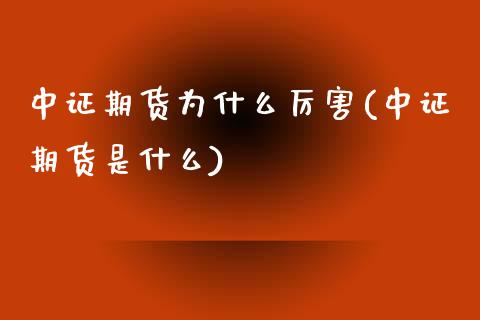 中证期货为什么厉害(中证期货是什么)