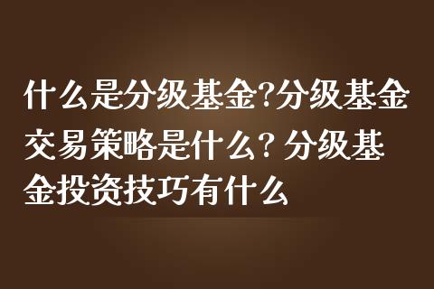 什么是分级基金?分级基金交易策略是什么? 分级基资技巧有什么