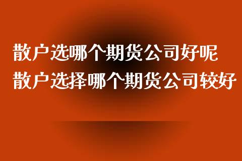 散户选哪个期货公司好呢 散户选择哪个期货公司较好