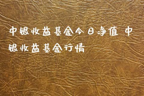 中银收益基金今日净值 中银收益基金行情