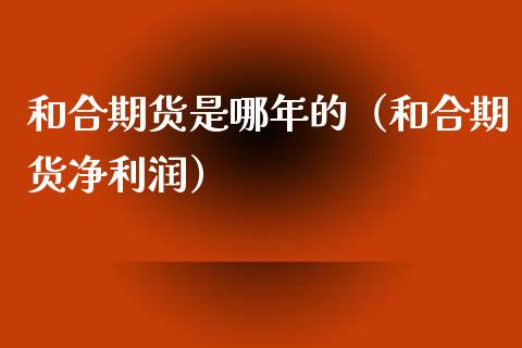 和合期货是哪年的（和合期货净利润）