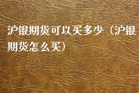 沪银期货可以买多少（沪银期货怎么买）