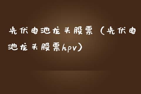 光伏电池龙头股票（光伏电池龙头股票hpv）