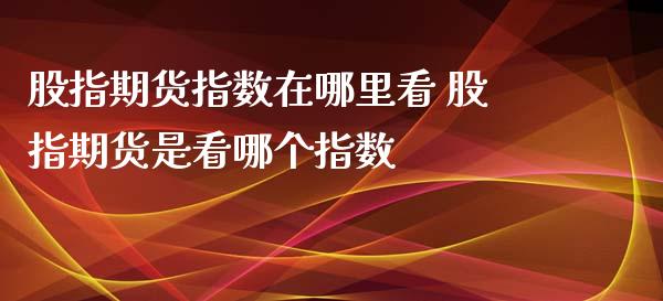 股指期货指数在哪里看 股指期货是看哪个指数