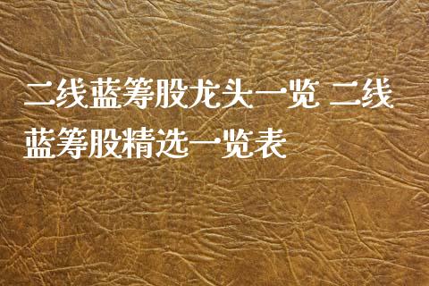 二线蓝筹股龙头一览 二线蓝筹股精选一览表