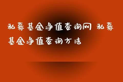 私募基金净值查询网 私募基金净值查询方法