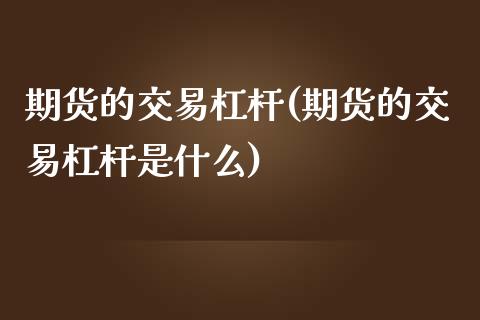 期货的交易杠杆(期货的交易杠杆是什么)
