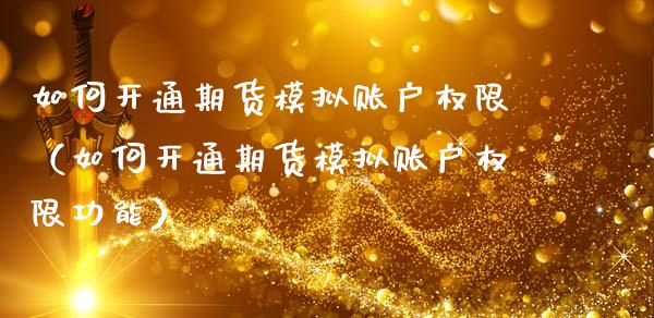 如何开通期货模拟账户权限（如何开通期货模拟账户权限功能）