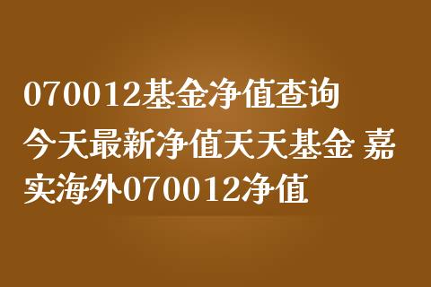 070012基金净值查询今天最新净值天天基金 嘉实海外070012净值