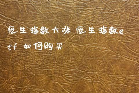 恒生指数大涨 恒生指数etf 如何购买