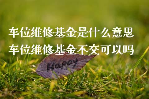 车位维修基金是什么意思 车位维修基金不交可以吗