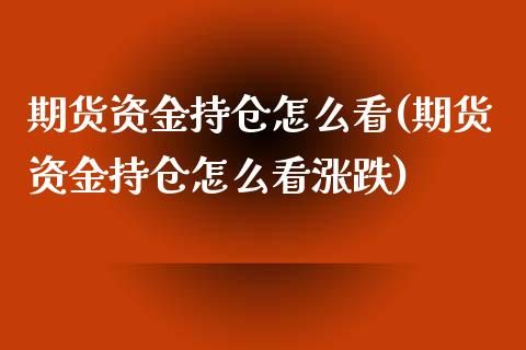期货资金持仓怎么看(期货资金持仓怎么看涨跌)