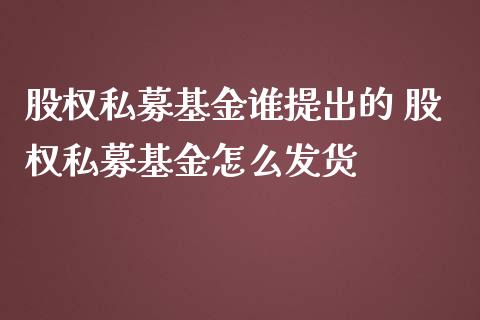 股权私募基金谁提出的 股权私募基金怎么发货