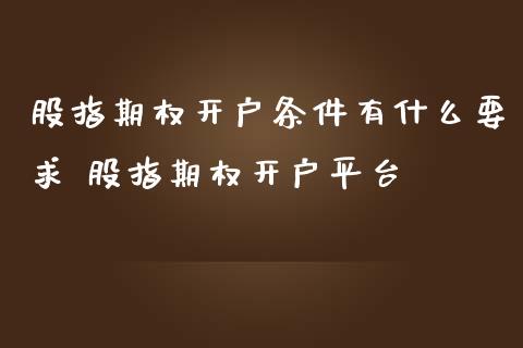 股指期权开户条件有什么要求 股指期权开户平台