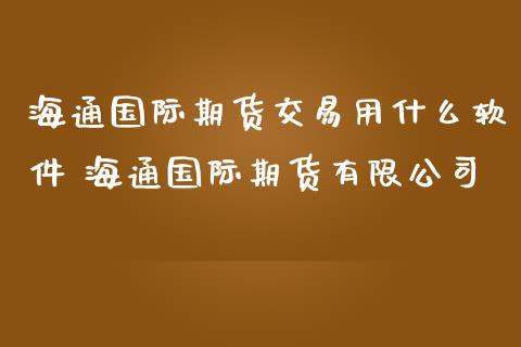 海通国际期货交易用什么软件 海通国际期货有限公司