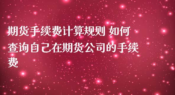 期货手续费计算规则 如何查询自己在期货公司的手续费
