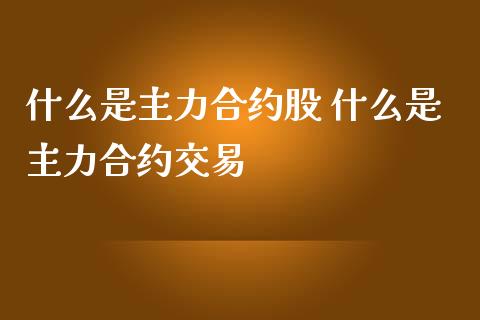什么是主力合约股 什么是主力合约交易_https://www.dglong8.com_财经要闻_第1张