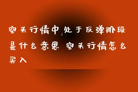 空头行情中,处于反弹阶段是什么意思 空头行情怎么买入