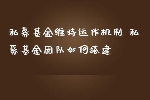 私募基金维持运作机制 私募基金团队如何搭建