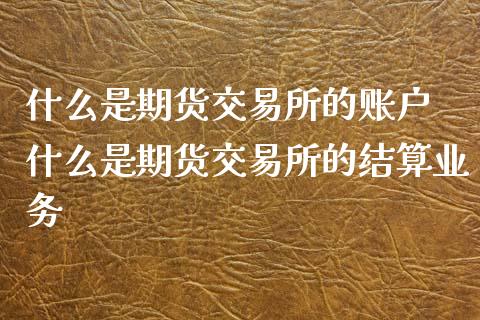 什么是期货交易所的账户 什么是期货交易所的结算业务
