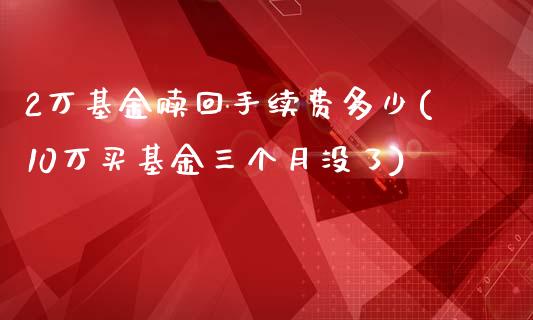 2万基金赎回手续费多少(10万买基金三个月没了)