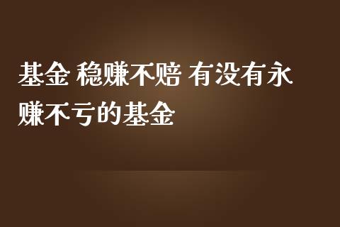 基金 稳赚不赔 有没有永赚不亏的基金
