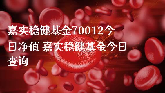 嘉实稳健基金70012今日净值 嘉实稳健基金今日查询