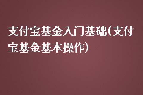 支付宝基金入门基础(支付宝基金基本操作)