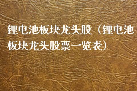 锂电池板块龙头股（锂电池板块龙头股票一览表）
