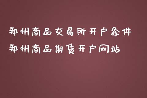 郑州商品交易所开户条件 郑州商品期货开户网站