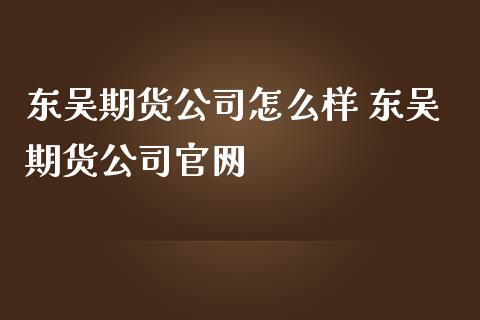 东吴期货公司怎么样 东吴期货公司