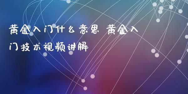 黄金入门什么意思 黄金入门技术视频讲解