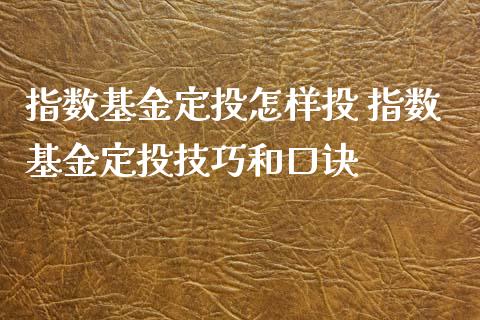指数基金定投怎样投 指数基金定投技巧和口诀