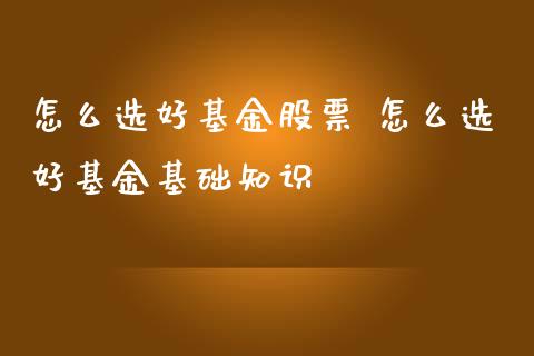 怎么选好基金股票 怎么选好基金基础知识_https://www.dglong8.com_基金理财_第1张