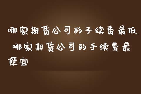 哪家期货公司的手续费最低 哪家期货公司的手续费最便宜