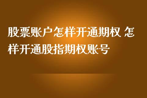 股票账户怎样开通期权 怎样开通股指期权账号_https://www.dglong8.com_期货理财_第1张