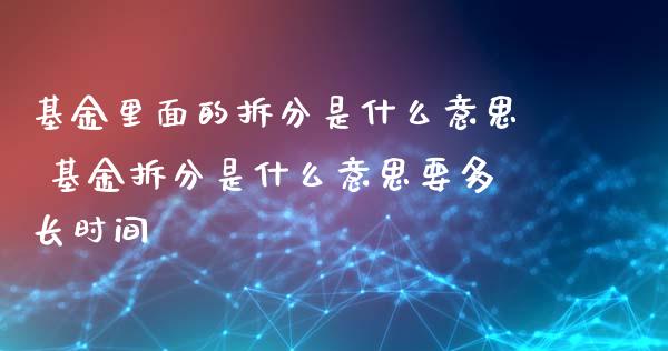基金里面的拆分是什么意思 基金拆分是什么意思要多长时间