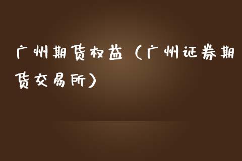 广州期货权益（广州证券期货交易所）