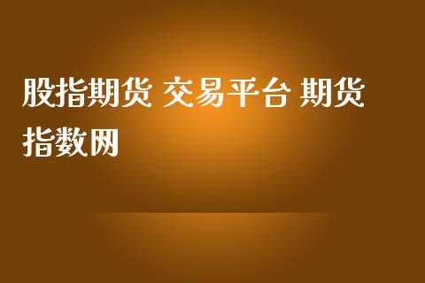 股指期货 交易平台 期货指数网