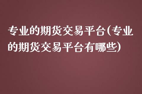 专业的期货交易平台(专业的期货交易平台有哪些)