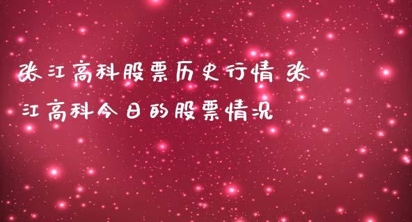 张江高科股票历史行情 张江高科今日的股票情况
