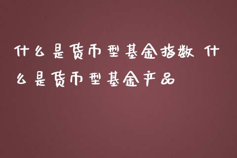 什么是货币型基金指数 什么是货币型基金产品