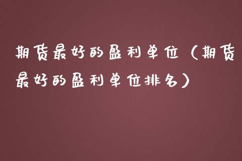 期货最好的盈利单位（期货最好的盈利单位排名）