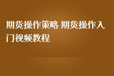 期货操作策略 期货操作入门视频教程