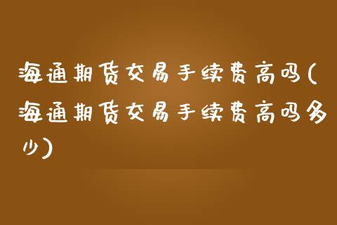 海通期货交易手续费高吗(海通期货交易手续费高吗多少)